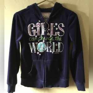 Girls Justice Velour Zip Front Hooded Jacket/Hoodie